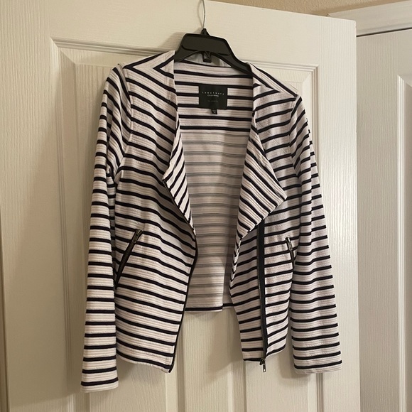 Sanctuary Prep Moto Jacket in Navy Stripe with Front Zip and Pockets - Picture 6 of 12